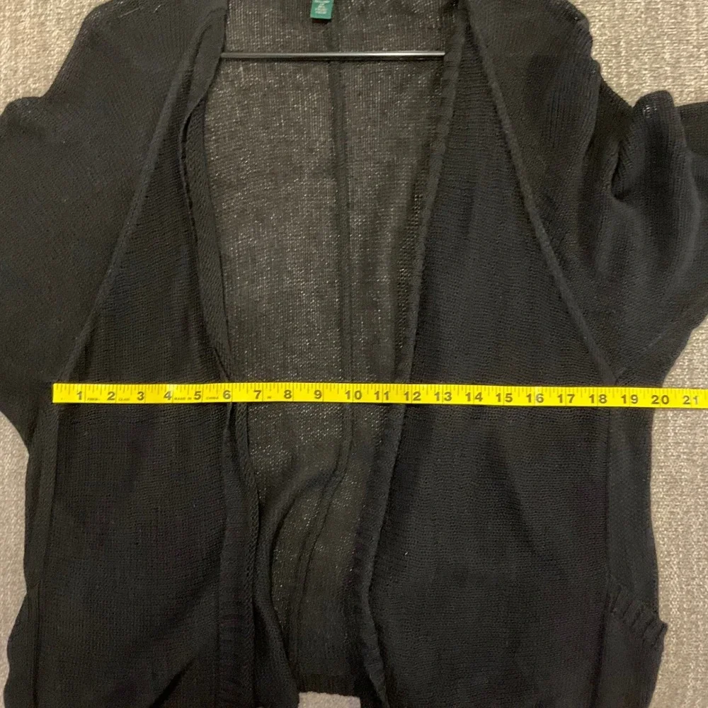 Lauren Ralph Lauren Black Sheer Linen Blend Open Cardigan Sweater Dolman Sleeve‎